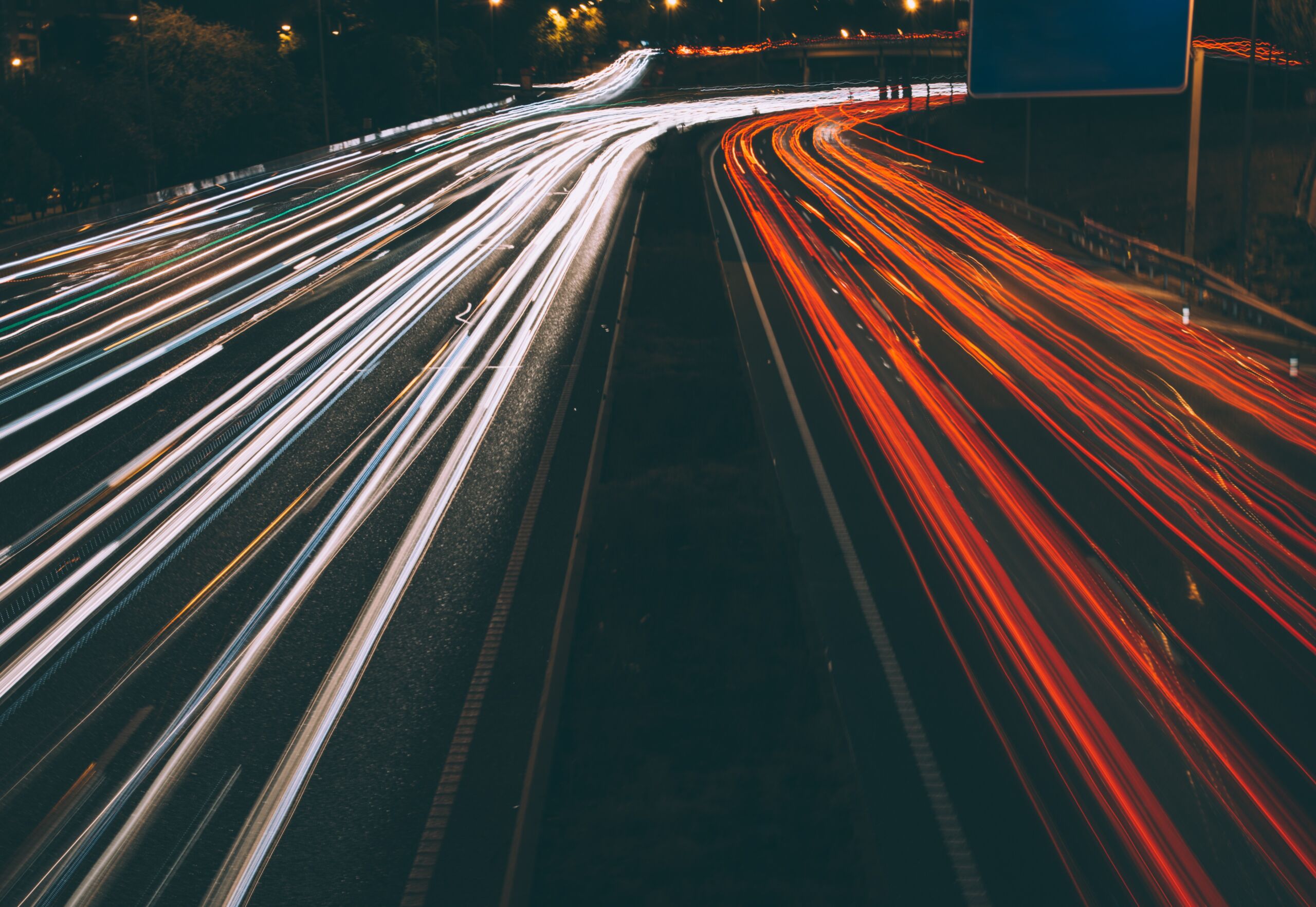 Traffic lights at night on road